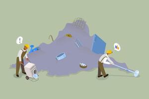 3D Isometric Flat Conceptual Illustration of Metallic Junk Reuse, Waste Recycling vector