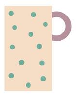 Simple and stylish, this beige mug with green polka dots and a purple handle embodies minimalist design, perfect for enjoying a warm beverage in style vector