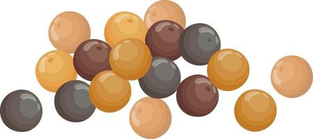 Tapioca pearls, in shades of brown, orange, and gray, are cascading and piling up against a clean white backdrop, creating a visually appealing arrangement vector