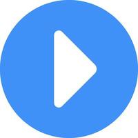 White play symbol pointing right, enclosed in a blue circle, visually representing the concepts of starting and continuing media playback for and audio applications vector