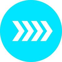 White triple arrow pointing right, symbolizing forward movement, next steps, play, or continuation, set against a vibrant turquoise circle background in a clean, flat design vector