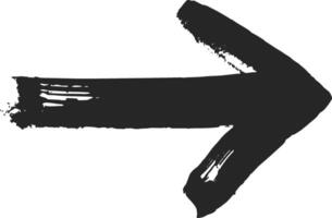 Hand drawn arrow pointing to the right, created with a brush stroke effect, giving it a grunge and textured appearance, ideal for various design projects vector