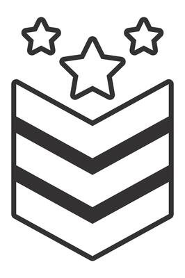 Minimalist illustration of a military chevron insignia with three stars, symbolizing high rank, achievement, and leadership within armed forces
