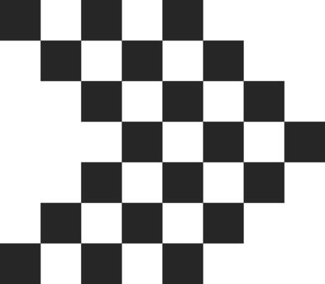 Checkered arrow pointing to the left composed of black and white squares resembling a pixel art style creating a dynamic and directional graphic element