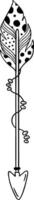 Boho arrow decorated with feather and beads forming a tribal design, suitable for prints, tattoos, stickers, and various other applications vector