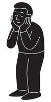 Silhouette of a man placing both palms gently on his cheeks, as if daydreaming vector