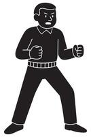 Silhouette of a man in a ready stance with legs wide and fists clenched vector