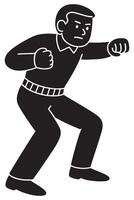 Silhouette of a man punching forward with strong posture and wide stance vector