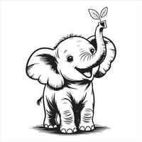 Adorable Baby Elephant with Leaves vector