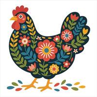 Colorful Hen with Floral Ornament vector