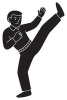 Silhouette of a man in a karate high kick pose with arms balanced vector