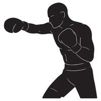 Silhouette of a man throwing a punch with body twisted and focused, silhouette of a boxer vector