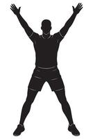 Silhouette of a man doing jumping jacks with arms and legs spread wide vector