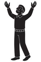 Silhouette of a man standing with both arms extended upward in joy vector