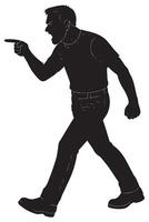 Silhouette of a man pointing a finger forward in a confrontational stance, silhouette of aggressive man pointing forward vector