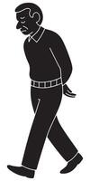 Silhouette of a man walking slowly with hands behind back in quiet contemplation vector