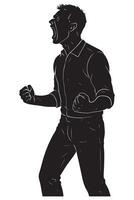 Silhouette of a man screaming with mouth wide open and fists clenched, silhouette of angry man vector