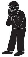 Silhouette of a man clapping both hands over his face in shyness vector