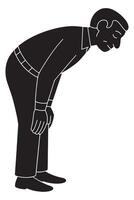 Silhouette of a man bowing forward in ruku with hands on knees vector