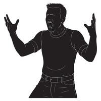 Silhouette of a man with arms spread wide, expressing disbelief and fury, aggressive man silhouette vector