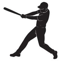 Silhouette of a man hitting a baseball with an extended swing, silhouette of a baseball player vector