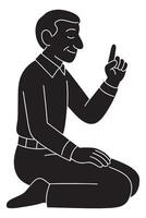 Silhouette of a man sitting in tahiyyat position with index finger raised vector