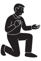 Silhouette of a man kneeling with one hand outstretched in a proposal gesture, proposing man silhouette vector