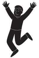 Silhouette of a man jumping with both arms raised in excitement vector