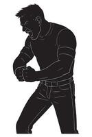 Silhouette of a man pounding his fists together in raw aggression, silhouette of man full of aggression vector