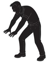 Silhouette of a man slamming both hands down in fury, body leaned forward, angry man silhouette vector