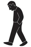 Silhouette of a man walking slowly with a bowed head and hands in pockets, sad man silhouette vector