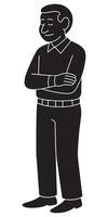 Silhouette of a man standing still with hands folded across chest vector