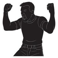 Silhouette of a man with both arms shaking in the air in outrage, silhouette of uncontrolled man vector