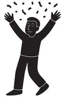 Silhouette of a man throwing confetti into the air with arms stretched high vector
