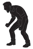 Silhouette of a man bent forward shouting with both fists down, aggressive man silhouette vector