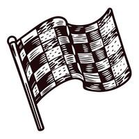 Hand drawn sketch of a waving checkered flag isolated on white background in vintage engraved vector