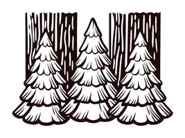 of snow covered evergreen trees in a forest setting vector