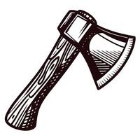 Vintage hand drawn wood axe with detailed handle and blade design vector