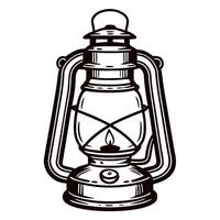 Vintage hand drawn kerosene lantern isolated on white background antique oil lamp illustration with classic rustic design vector