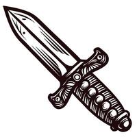 Vintage engraved illustration of a dagger with ornate handle and blade isolated on white background vector