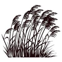 Silhouette of tall grass swaying in wind against white background vector