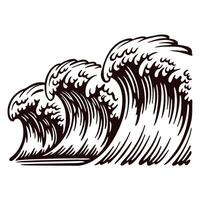 Stylized ocean waves in artistic brown ink with dynamic movement vector