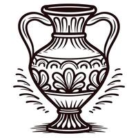 Ornate ancient amphora vase with decorative patterns and handles in hand drawn vintage illustration vector