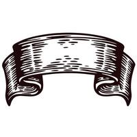 Vintage hand drawn blank ribbon banner illustration curved scroll engraved etching for decoration or text placement vector