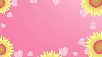 A pink background with sunflowers and hearts abstract and copy space video