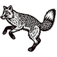Hand drawn vintage engraved fox in leaping pose detailed sketch isolated on white background vector