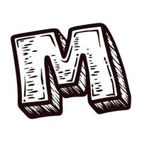 Hand drawn letter m in vintage sketch with bold lines and textured shading isolated on white vector