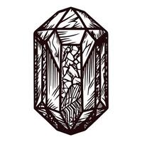 Intricate crystal drawing with geometric patterns and textured details vector