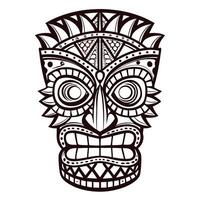 Ornate tribal mask illustration with geometric patterns and bold symmetrical lines outline drawing vector