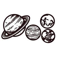 Artistic of planetary system with saturn and three unique planets vector